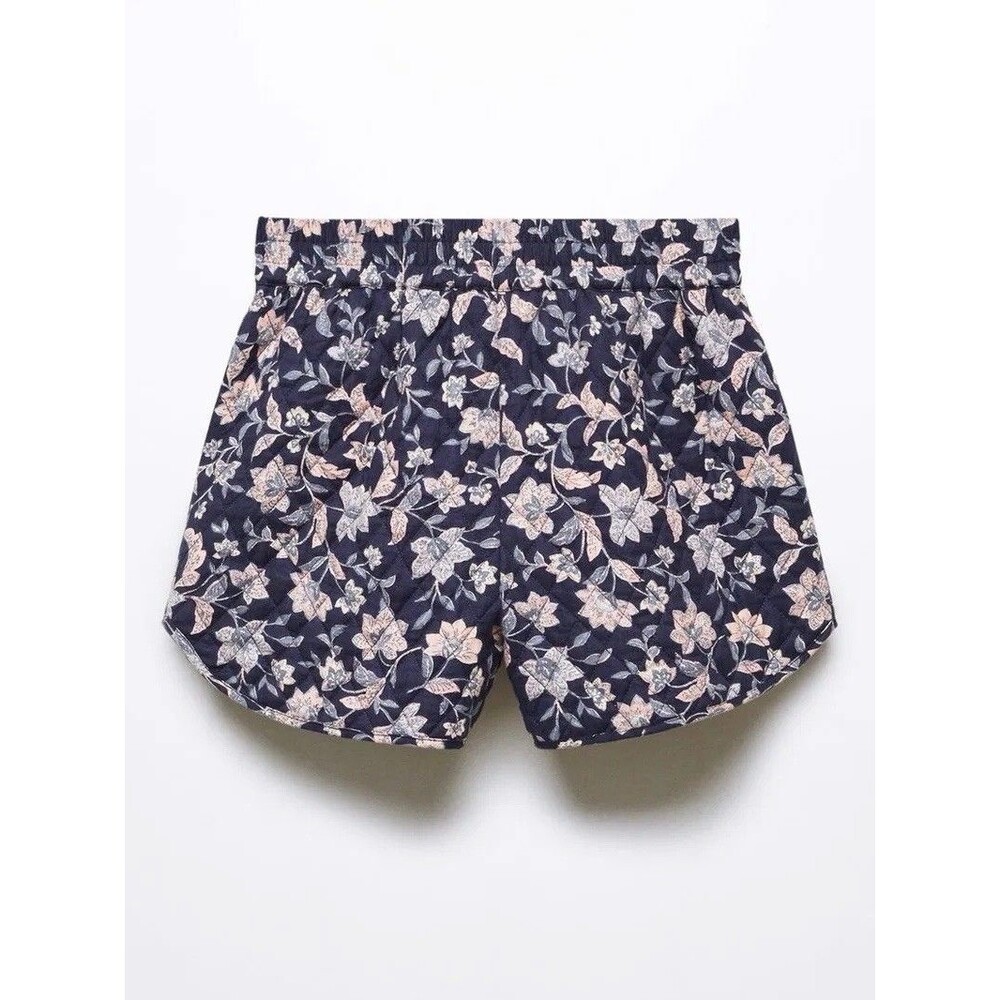 MNG by MANGO Floral Quilted Shorts Navy Whimsical Cottagecore Upscale Chic Wm M